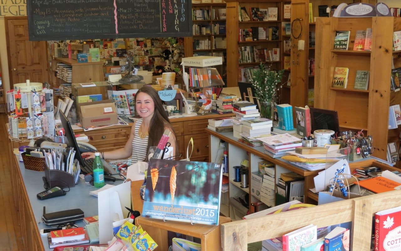 Staff inside of the beautiful Blue Heron Books in Uxbridge Ontario