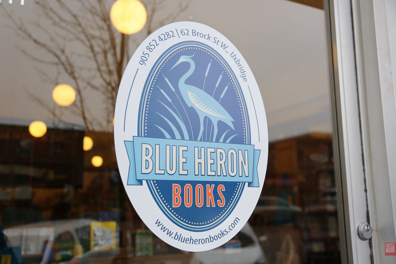The window of Blue Heron Books in Uxbridge Ontario