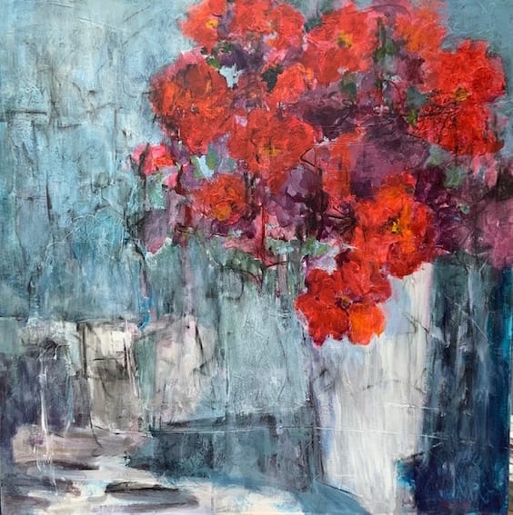 Christl Niemuller, painting in her studio
